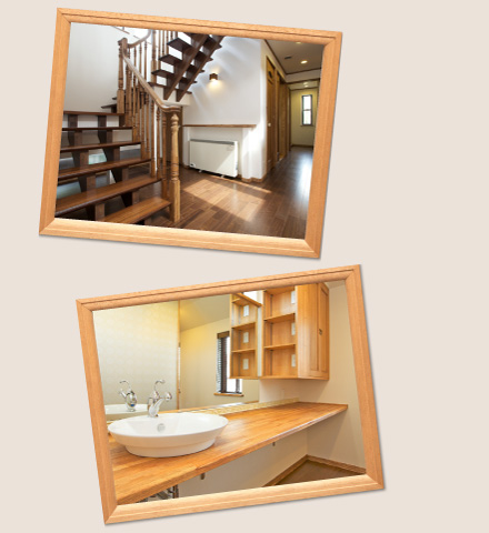 木質感あふれる階段ホール 広いカウンターが使いやすい洗面 S様邸