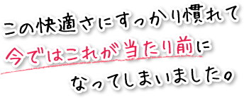 この快適さにすっかり慣れて今ではこれが当たり前になってしまいました。