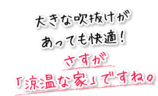 大きな吹抜けがあっても快適！さすが「涼温な家」ですね。