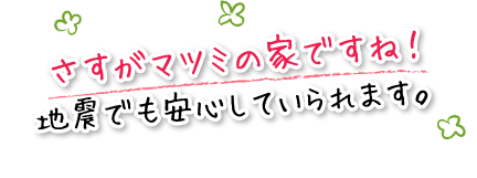 さすがマツミの家ですね！地震でも安心していられます。