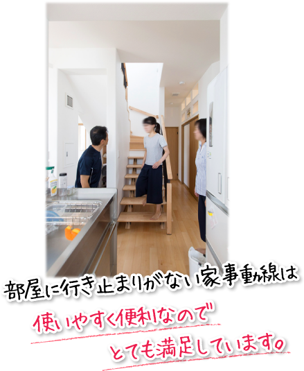 部屋に行き止まりがない家事動線は使いやすく便利なのでとても満足しています。