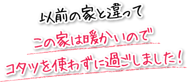 以前の家と違ってこの家は暖かいのでコタツを使わずに過ごしました！