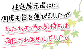 住宅展示場には何度も足を運びましたが私たち夫婦の気持ちは満たされませんでした。