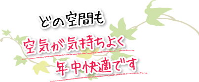 どの空間も空気が気持ちよく年中快適です