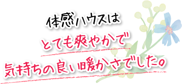 体感ハウスはとても爽やかで気持ちの良い暖かさでした。