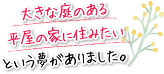 大きな庭のある平屋の家に住みたいという夢がありました。