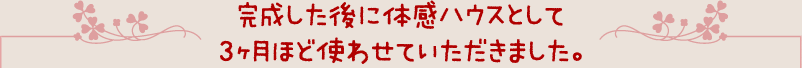 完成した後に体感ハウスとして３ヶ月ほど使わせていただきました。